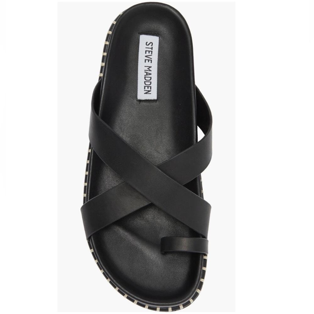 Steve Madden 10 Vienna Black Crisscross Leather Slide Sandals - Picture 5 of 6